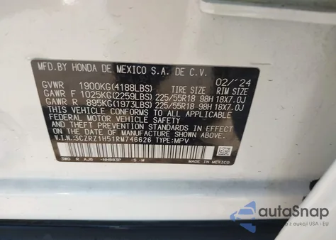 2024 Honda Hr-V 2Wd Sport/2Wd Sport W/O Bsi z USA, uszkodzony, nr VIN 3CZRZ1H51RM746626